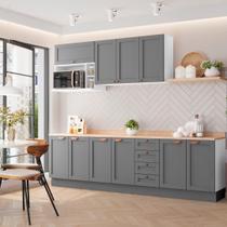 Cozinha Modulada 6 Peças com Tampo 3 Aéreos 3 Balcões CabeCasa MadeiraOriginals Branco/Cinza