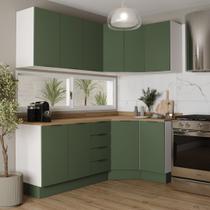 Cozinha Modulada 6 Peças com Tampo 3 Aéreos 6 Portas e 3 Balcões Ipanema CabeCasa MadeiraOriginals Verde/Folha/Branco