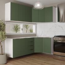 Cozinha Modulada 6 Peças sem Tampo 3 Aéreos 6 Portas e 3 Balcões Ipanema CabeCasa MadeiraOriginals Verde Folha/Branco Cozinha Modulada 6 Peças sem Tampo 3 Aéreos 6 Portas e 3 Balcões Ipanema CabeCasa MadeiraOriginals Verde Folha/Branco