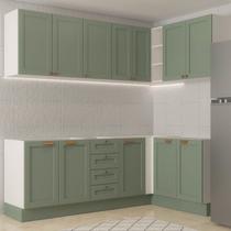 Cozinha Modulada 6 Peças sem Tampo 3 Armários Aéreos e Nichos, 3 Balcões CabeCasa MadeiraOriginals Verde/Menta/Branco