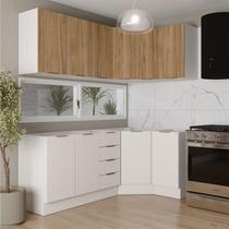 Cozinha Modulada 6 Peças sem Tampo com Rodapé 3 Aéreos e 3 Balcões Ipanema CabeCasa MadeiraOriginals Branco/Acácia Cozinha Modulada 6 Peças sem Tampo com Rodapé 3 Aéreos e 3 Balcões Ipanema CabeCasa MadeiraOriginals Branco/Acácia