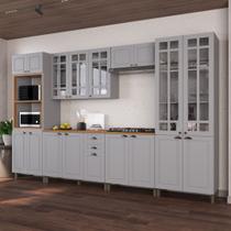 Cozinha Modulada 6 Peças Torre Quente Cristaleira 2 Balcão com Tampo e 2 Aéreos 100% MDF com Vidro Bari Cinza/Titanio Fosco Cozinha Modulada 6 Peças Torre Quente Cristaleira 2 Balcão com Tampo e 2 Aéreos 100% MDF com Vidro Bari Cinza/Titanio Fosco
