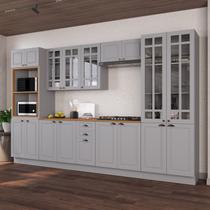 Cozinha Modulada 6 Peças Torre Quente Cristaleira 2 Balcão com Tampo e 2 Aéreos 100% MDF com Vidro e Rodapé Bari Cinza/Titanio Fosco Cozinha Modulada 6 Peças Torre Quente Cristaleira 2 Balcão com Tampo e 2 Aéreos 100% MDF com Vidro e Rodapé Bari Cinza/Titanio Fosco