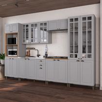 Cozinha Modulada 6 Peças Torre Quente Cristaleira e Aéreo com Vidro 2 Balcão sem Tampo 100% MDF Bari Cinza/Titanio Fosco Cozinha Modulada 6 Peças Torre Quente Cristaleira e Aéreo com Vidro 2 Balcão sem Tampo 100% MDF Bari Cinza/Titanio Fosco