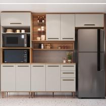 Cozinha Modulada 6PEÇAS com Tampo 120cm Torre Quente para 2 Fornos Nicho Decorativo Isabelle Bege/Freijó/Arenas Cozinha Modulada 6PEÇAS com Tampo 120cm Torre Quente para 2 Fornos Nicho Decorativo Isabelle Bege/Freijó/Arenas