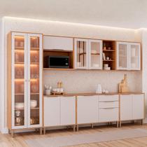 Cozinha Modulada 7 Peças Brilhante com 1 Cristaleira 3 Balcões 3 Armários Aéreo Bege/Cinamomo/Off White Cozinha Modulada 7 Peças Brilhante com 1 Cristaleira 3 Balcões 3 Armários Aéreo Bege/Cinamomo/Off White