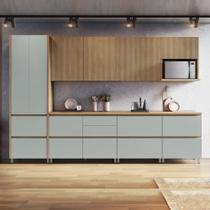 Cozinha Modulada 7 Peças Com 3 Armários Aéreos Ripado 3 Balcões 1 Paneleiro 100% Mdf Rainha