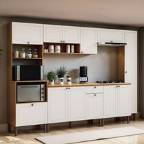 Cozinha Modulada 7 Peças em MDF com Torre Quente Tampo e Detalhe Americano Frizz Branco/Cinamomo Fosco