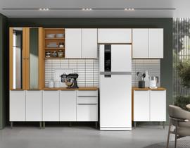 Cozinha Modulada 7 peças Luana com Paneleiro Portas de Vidro - Cinamomo/Branco Aramóveis