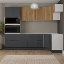 Cozinha Modulada 7 Peças sem Tampo com Rodapé Ipanema CabeCasa MadeiraOriginals Cinza/Grafite Trama/Acácia