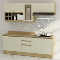 Cozinha Modulada 8 Peças 2 Aéreos 1 Balcão 120cm e 1 de 80cm com 2 Portas Rodapé e Tampo