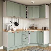 Cozinha Modulada 8 Peças 3 Aéreos 3 Balcões Adega e Toalheiro Arizona CabeCasa MadeiraOriginals Verde/Menta/Branco