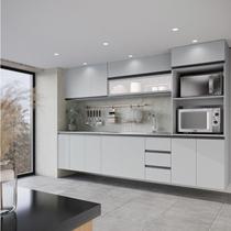 Cozinha Modulada 8 Peças 4 Aéreos 3 Balcões 1 Torre Quente Nara CabeCasa MadeiraOriginals Cinza Claro