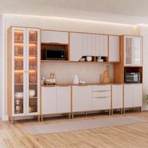 Cozinha Modulada 8 Peças com 1 Cristaleira 3 Balcões 3 Armários Aéreo e 1 Torre Celeste Cinamomo/Offwhite Cozinha Modulada 8 Peças com 1 Cristaleira 3 Balcões 3 Armários Aéreo e 1 Torre Celeste Cinamomo/Offwhite