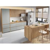 Cozinha Modulada 8 Peças Com 2 Armários Aéreos Ripado 4 Balcões 1 Paneleiro 1 Painel De Ilha 100% Mdf Rainha Gourmet