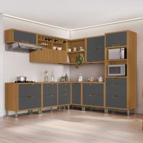 Cozinha Modulada 9 Peças Angulo com 4 Aéreos 4 Balcões 1 Paneleiro Torre Quente Ripado Imperatriz 100% MDF Marrom/Freijó/Grafite Cozinha Modulada 9 Peças Angulo com 4 Aéreos 4 Balcões 1 Paneleiro Torre Quente Ripado Imperatriz 100% MDF Marrom/Freijó/Grafite