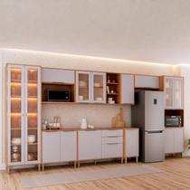 Cozinha Modulada 9 Peças Brilhante 1 Cristaleira 3 Balcões 4 Armários Aéreo 1 Torre Cinamomo/Platina Cozinha Modulada 9 Peças Brilhante 1 Cristaleira 3 Balcões 4 Armários Aéreo 1 Torre Cinamomo/Platina