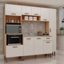 Cozinha Modulada Alta 4 Peças 100% MDF Bege/Freijo/Branco Cozinha Modulada Alta 4 Peças 100% MDF Bege/Freijo/Branco