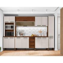 Cozinha Modulada Ambiente Ametista Composição 2 Nogueira Off White Ripado - Kits Paraná