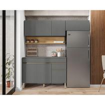 Cozinha Modulada Ambiente Line Composição 1 Gris Freijó - Kits Paraná Cozinha Modulada Ambiente Line Composição 1 Gris Freijó - Kits Paraná