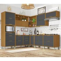 Cozinha Modulada Angulo 9 Peças Com 4 Balcões 4 Aéreos 1 Paneleiro Ripado Imperatriz 100% Mdf