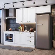 Cozinha Modulada Apê 280cm para Forno de embutir com Tampo Americana Henn - Branco/Calcare