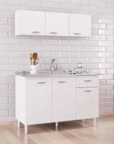 Cozinha Modulada Armário Aéreo e Balcão para Pia Branca 120cm Poquema Cozinha Modulada Armário Aéreo e Balcão para Pia Branca 120cm Poquema