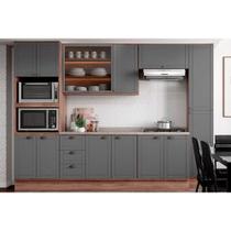 Cozinha Modulada Carraro Bella 7 Peças (2Aéreos+2Balcões+1Paneleiro+1TorreQuente+1Complemento) C7P198 Nogal/Cinza-Carraro