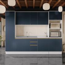 Cozinha Modulada Celeste Kappesberg 100% MDF Branco/Azul 300cm