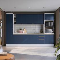 Cozinha Modulada Celeste Kappesberg 100% MDF Branco/Azul 340cm Cozinha Modulada Celeste Kappesberg 100% MDF Branco/Azul 340cm