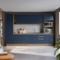 Cozinha Modulada Celeste Kappesberg 100% MDF Nogueira/Azul 340cm Cozinha Modulada Celeste Kappesberg 100% MDF Nogueira/Azul 340cm
