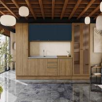 Cozinha Modulada Celeste Kappesberg 100% MDF Nogueira/Azul 7 Peças Cozinha Modulada Celeste Kappesberg 100% MDF Nogueira/Azul 7 Peças