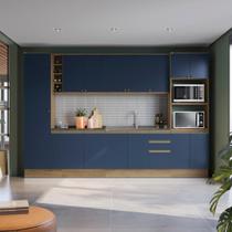 Cozinha Modulada Celeste Kappesberg 100% Mdf Nogueira/azul Cozinha Modulada Celeste Kappesberg 100% Mdf Nogueira/azul