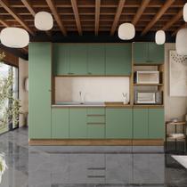 Cozinha Modulada Celeste Kappesberg 100% MDF Nogueira/Verde 300cm