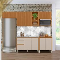 Cozinha Modulada Com Aéreos Ripados 5 Peças 8 Portas 100% MDF Nature Off White Mires Shop JM