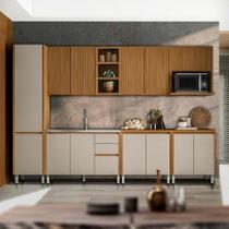 Cozinha Modulada Com Aéreos Ripados 7 Peças 13 Portas 100% MDF Nature Off White Mires Shop JM