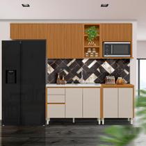 Cozinha Modulada Com Armário Aéreo Ripado 5 Peças Nature Off White Matteo Shop JM