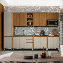 Cozinha Modulada Com Armário Aéreo Ripado 7 Peças Nature Off White Matteo Shop JM