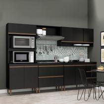 Cozinha Modulada com Armário Torre Quente Sabrina 280x202 Cm 6 Peças MDP Preto MENU