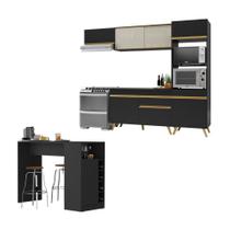 Cozinha Modulada Com Bancada Americana Veneza Multimóveis Mp2208 Preto/dourado Preto/dourado