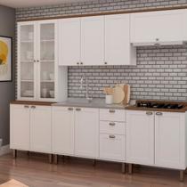 Cozinha Modulada com Cristaleira e Balcão para Cooktop 100% MDF Iluminata Branco/Betalhes Ébano Cozinha Modulada com Cristaleira e Balcão para Cooktop 100% MDF Iluminata Branco/Betalhes Ébano