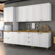 Cozinha Modulada com Pés 271,5cm 11 Portas 5 Gavetas com Tampo Americana Henn - Branco/Nature Cozinha Modulada com Pés 271,5cm 11 Portas 5 Gavetas com Tampo Americana Henn - Branco/Nature