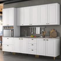 Cozinha Modulada com Pés 271,5cm 5 peças 11 Portas 5 Gavetas Americana Henn - Branco/Calcare Cozinha Modulada com Pés 271,5cm 5 peças 11 Portas 5 Gavetas Americana Henn - Branco/Calcare