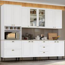 Cozinha Modulada com Pés 271,5cm 5 peças 11 Portas 5 Gavetas Americana Henn - Branco/Calcare