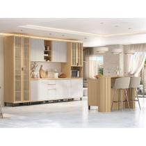 Cozinha Modulada com Vidro 18 Portas e 4 Gavetas 8 Peças com Torre Quente, Cristaleira, Ilha e Tampo Aura Luciane Cozinha Modulada com Vidro 18 Portas e 4 Gavetas 8 Peças com Torre Quente, Cristaleira, Ilha e Tampo Aura Luciane