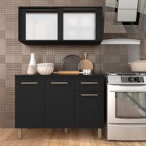 Cozinha Modulada Com Vidro 2 Peças Tieli Preto - Móveis Arapongas - A Móveis Arapongas