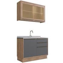 Cozinha Modulada Compacta 100% MDF Édez Une, 2 Peças, Grafite e Louro Freijó
