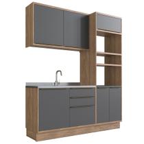 Cozinha Modulada Compacta 100% MDF Édez Une, 3 Peças, Grafite e Louro Freijó Cozinha Modulada Compacta 100% MDF Édez Une, 3 Peças, Grafite e Louro Freijó