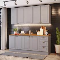 Cozinha Modulada Compacta 200cm 4 peças 9 Portas 3 Gavetas Americana Henn - Cinza/Nature Cozinha Modulada Compacta 200cm 4 peças 9 Portas 3 Gavetas Americana Henn - Cinza/Nature