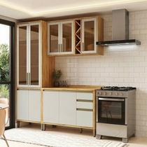 Cozinha Modulada Compacta 3 Peças 9 Portas e 3 Gavetas 100% MDF 190cm Barbados Espresso Móveis Bege/Amêndoa/Off White Cozinha Modulada Compacta 3 Peças 9 Portas e 3 Gavetas 100% MDF 190cm Barbados Espresso Móveis Bege/Amêndoa/Off White